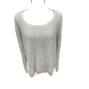 Calvin Klein Jeans Womens White Waffle Knit Sweater L Long Sleeve Scoop Neck Lig